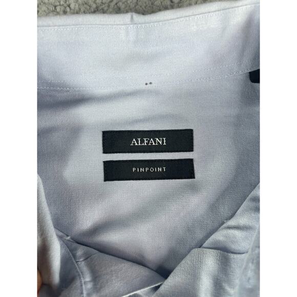 Alfani Shirt Mens 34 - 35 XL Button Down 17 inch Gray Solid Pinpoint Non Iron - Picture 2 of 11
